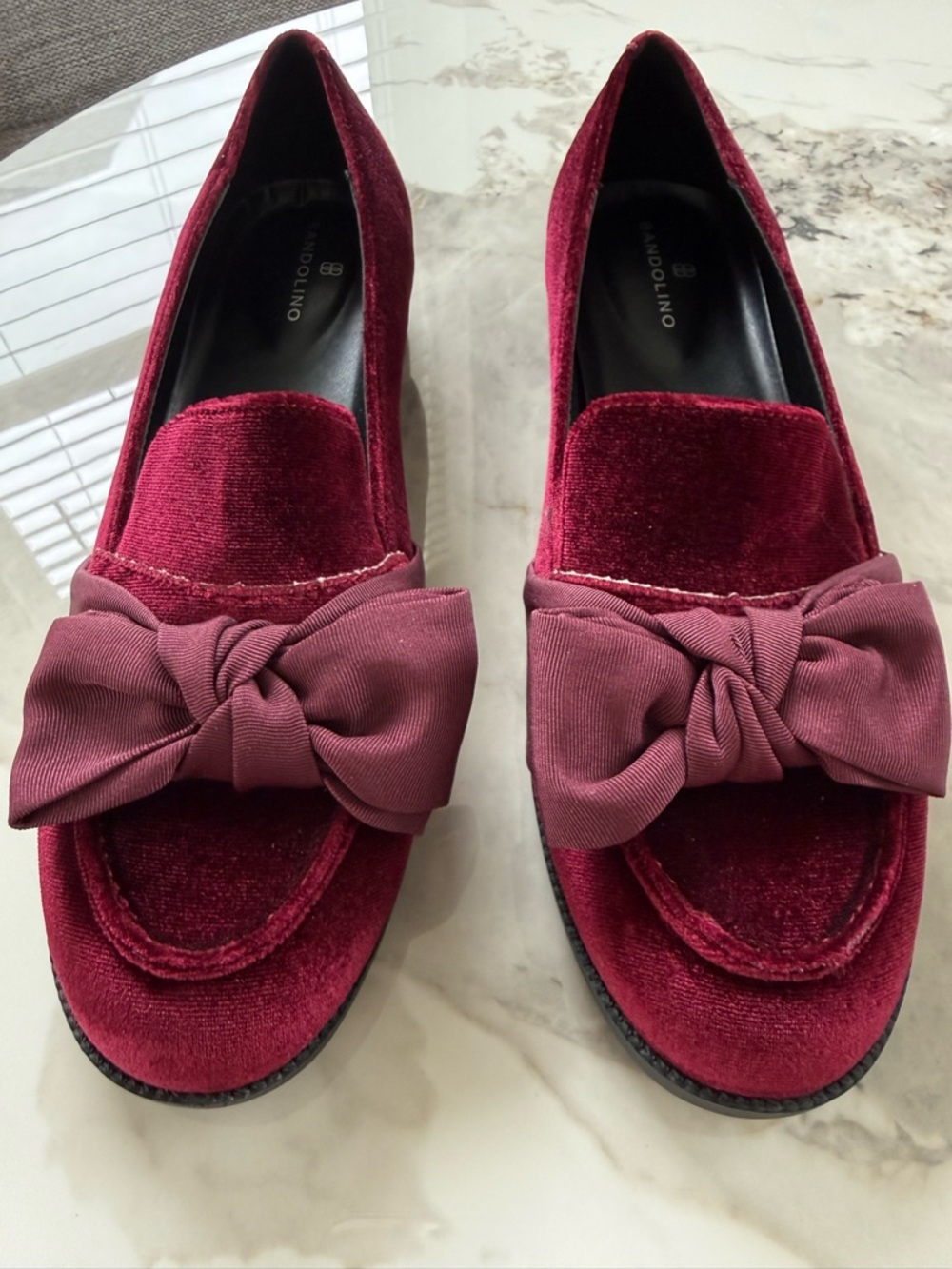 Bandolino Wine Velvet Loafers with Bow Accent